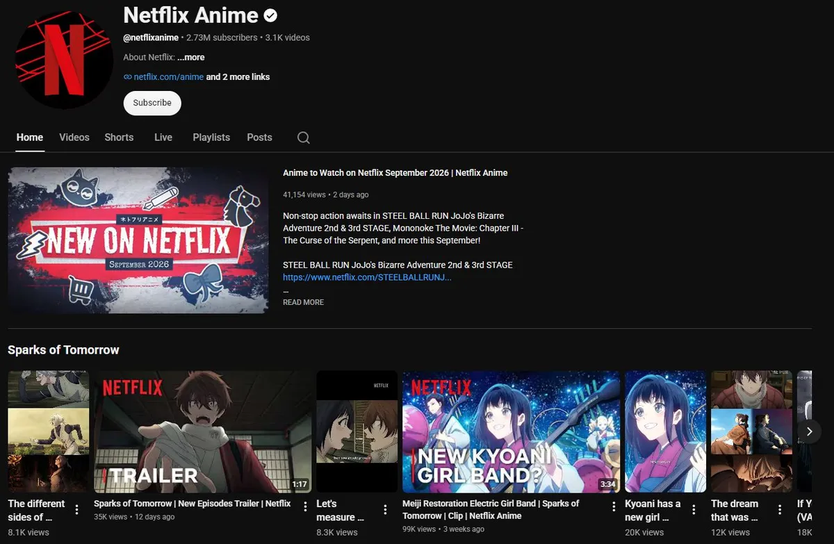 Netflix Japan and Netflix Anime channels